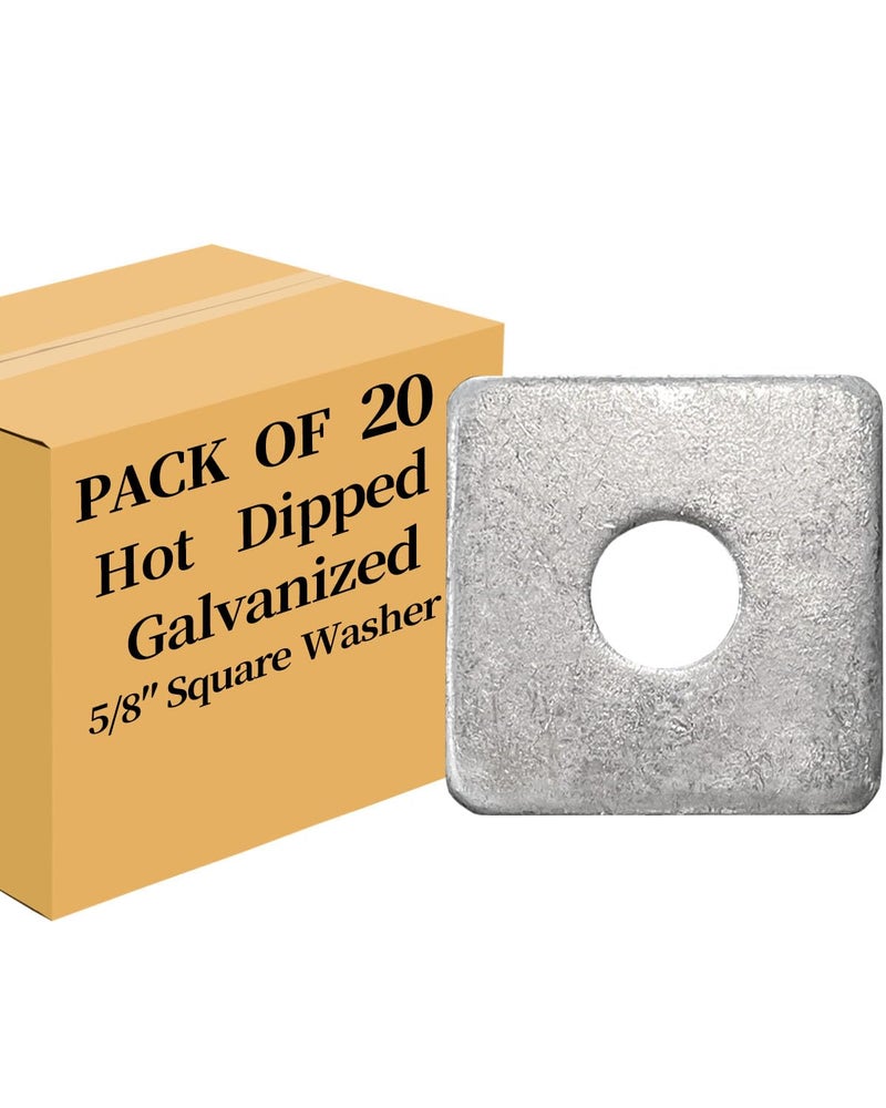 Axomize 5/8" Hot Dipped Galvanized Square Washer(20-Box) Flat Pad Spacer for Square Nut Fastener Hardware(5/8"X2"X2"X0.18) - Image 1